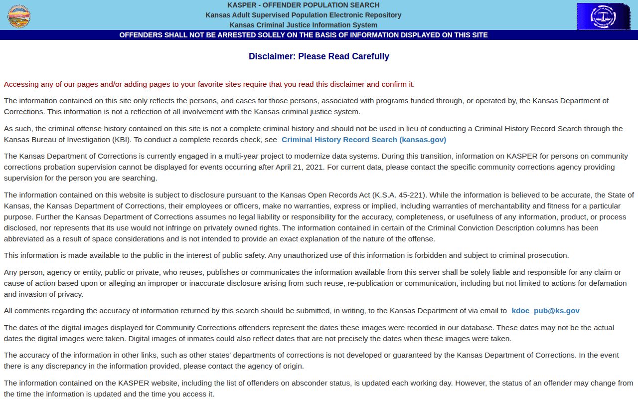 KASPER scope for Gove County released inmate lookup