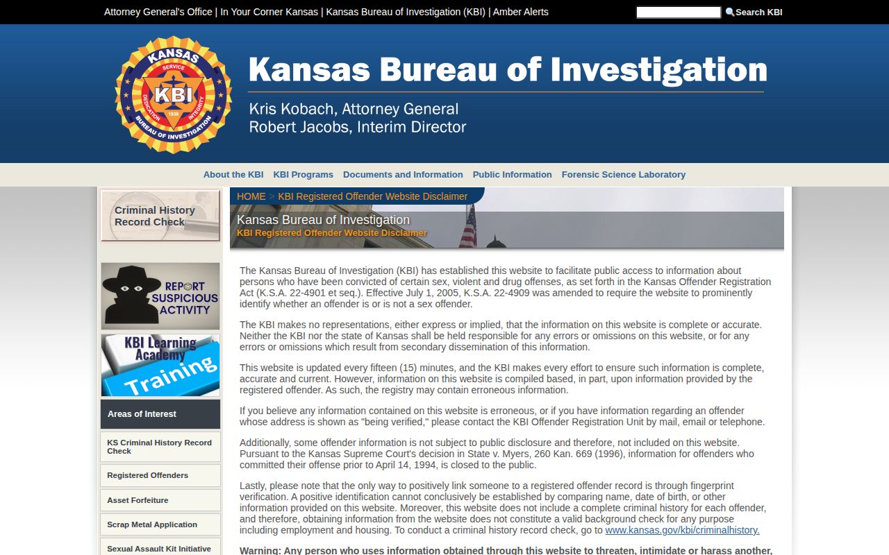 Gove County released inmate photo channel in KBI registry